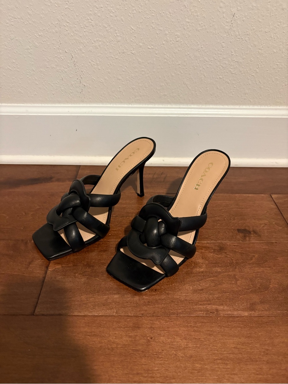 Coach Black Knotted Leather Slide Mules - Picture 2 of 5